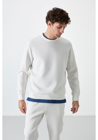 Tommy Life Ekru Basic O Yaka Rahat Form Erkek Sweatshirt - 88053 Ekru