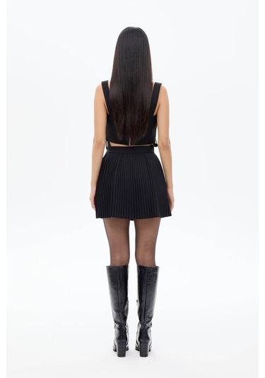 Quzu Pileli Siyah Kadın Etek Etk01102 Siyah