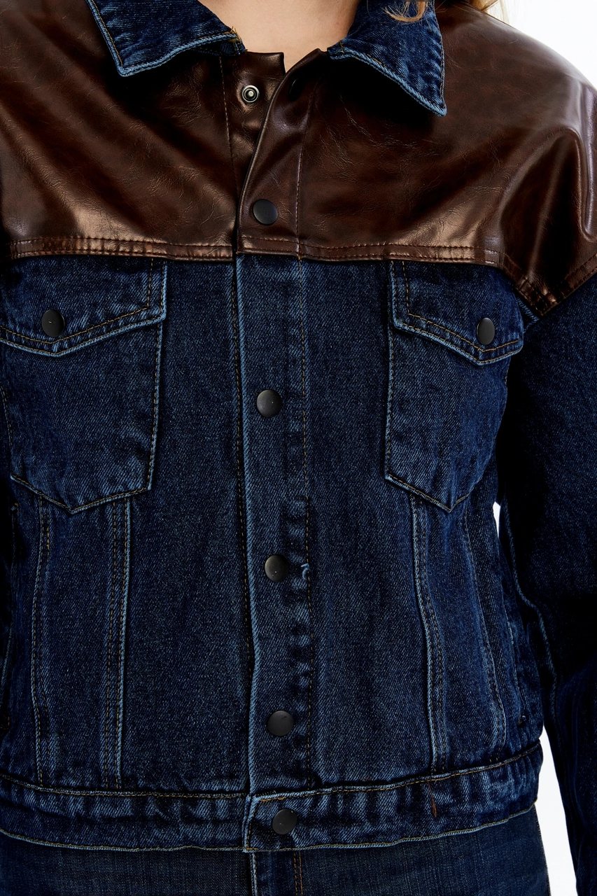 Kadın Standart Kot Ceket Deri Niş Özgün Tasarım Günlük Sokak Sitili Model Bomber Mont Kolej Ceket Kahverengi