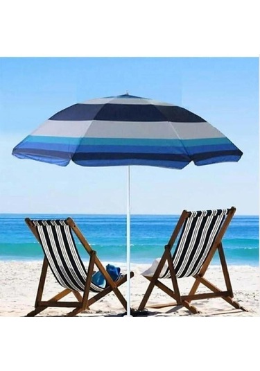 Büyük Boy 20lt Şemsiye Bidonu İle 180cm Katlanır Güneş Şemsiyesi Plaj Deniz Bahçe Balkon Piknik Kamp Beyaz - Mavi