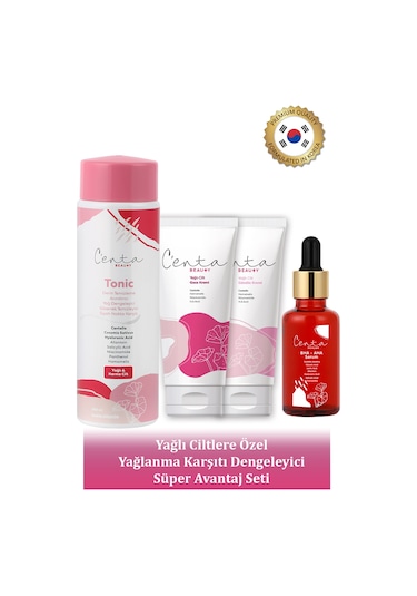 C'enta Beauty Yağlı Ciltler İçin Gece Bakım Kremi 50 ML + Gündüz Kremi 50 ML + Bha-Aha Serum 30 ML + Tonik 200 ML