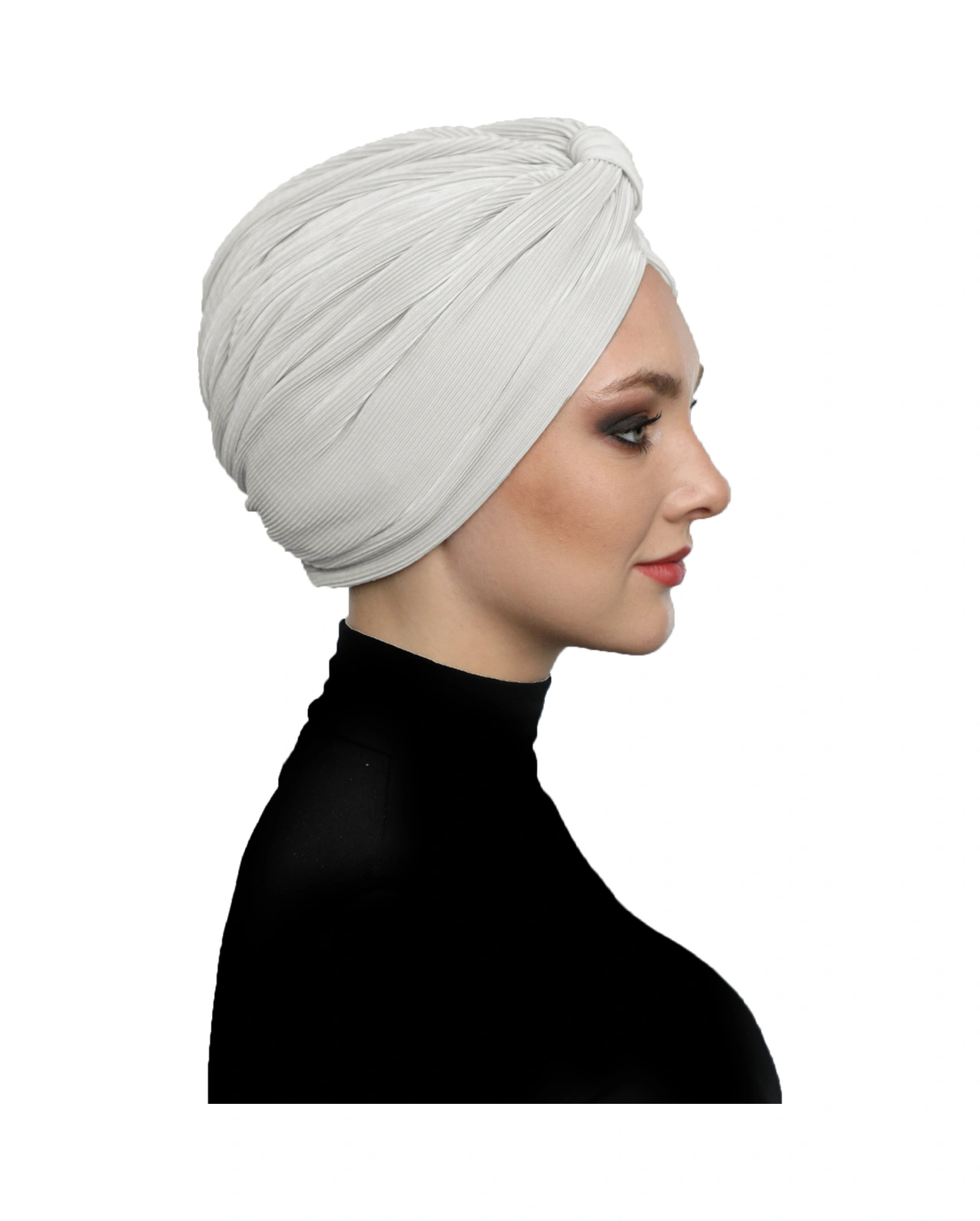 Çapraz Plise Bantlı Astarlı Krem Hazır Türban Tesettür Havuz Bonesi Krem