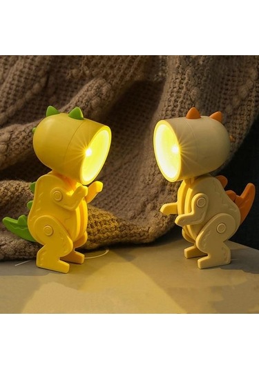 Gri Yeşil Görünüm Sevimli Titreşimsiz Mini Boyut Göz Koruması Gece İle Karikatür Dinozor Lamba Esnek Uzuvlar Gri Yeşil