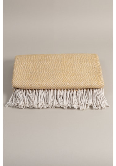 Suez Hardal Beyaz Renkli Yün Tek Kişilik Battaniyesi 91251 150x20 Hardal