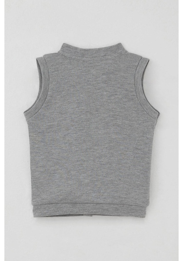 Breeze Erkek Bebek Yelek Çıtçıtlı Sevimli Balonlu Ayıcık Armalı 4 Ay-1 Yaş, Gri Melanj Gri Melanj