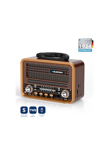 Blaupunkt R85 Nostaljik Bluetooth Radyo Type-c Şarjlı Tws Dual Bağlantı Fm/am/sw Kahverengi