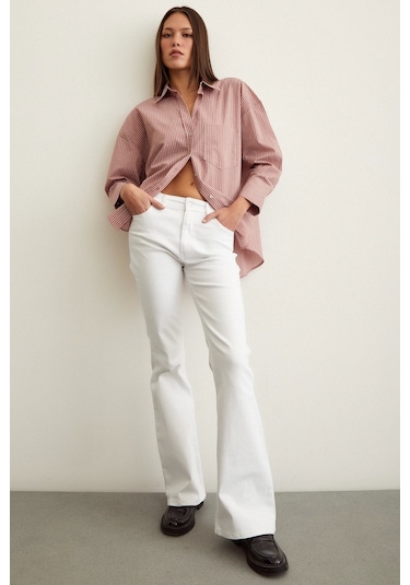 Never More Çizgili Oversize Gömlek Gül Kurusu Gülkurusu