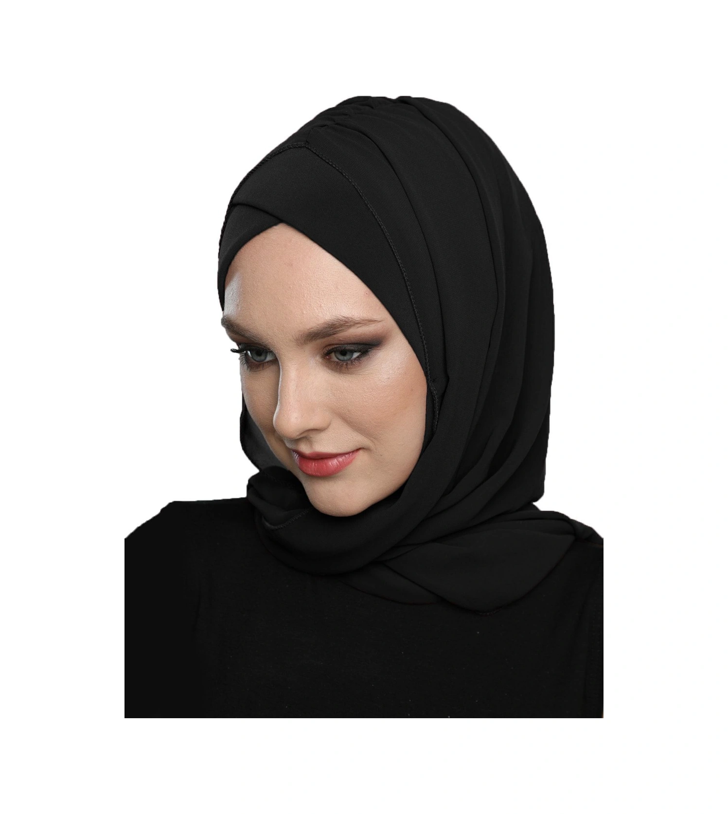Şallı Takmatik Sade Siyah Hazır Türban Tesettür Bone Namaz Örtüsü Siyah
