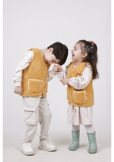 Nakışlı Peluş Polar Bebek Çocuk Yelek Wellsoft Yelek Çok Renkli