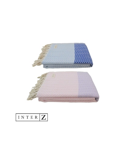 INTERZ 2'li Set Peştemal Plaj Havlusu , %100 Pamuk Mavi - Pembe