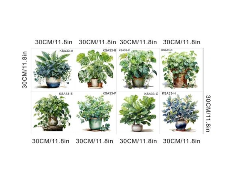 Saksılı Çiçek Tasarımlı 8li Sticker 4741 Akçaağaç