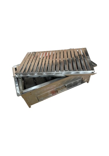 Paslanmaz Kömürlü Mangal 35 X 60 Cm Paslanmaz Izgaralı Masaüstü Çekmeceli Gri