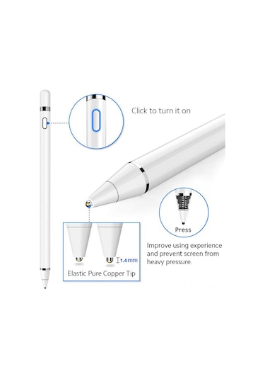 Neevoyu Beyaz Universal Kalem: 1.45mm Esnek Bakır Uçlu, İos/android/windows Uyumlu, 30 Dakika Otomatik Kapatma, Çizim Ve Yazma İçin Hassas Dokunmatik Kalem