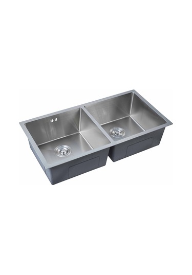 Ebrar Serisi %100 Krom 82x45 İki Göz Paslanmaz Mutfak Eviyesi, Mutfak Lavabosu Sifon Dahil Silver