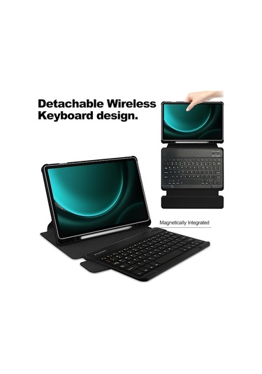Samsung Galaxy Tab S9 Fe Plus Kılıf, Bluetooth Klavye Ve Döndürülebilir Stand İle Siyah Uyumlu