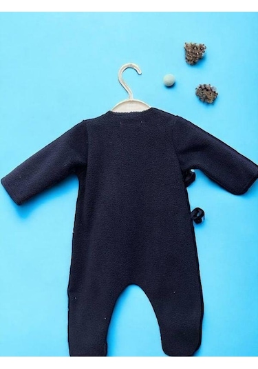 Kız Bebek Ayıcık Desenli Polar Kışlık Tulum-15267 Lacivert