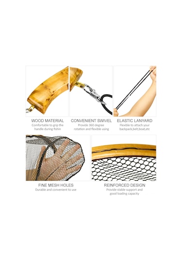 Jeemson Spw003 Mini Akarsu Balık Avı Ağı - Ahşap + Silikon/polyester Malzeme, 3 Farklı Boyut Seçeneği A/b/c