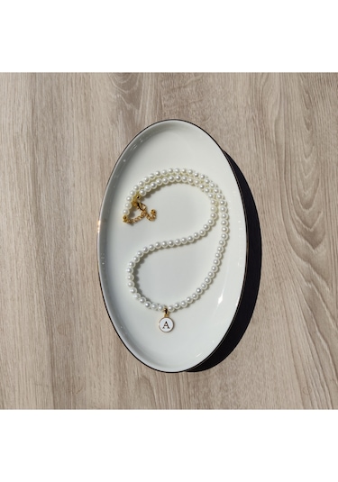 İnci Zerafetinde Harfli İnci Kolye - Kişiselleştirilmiş Hediye 3461000000263 Beyaz