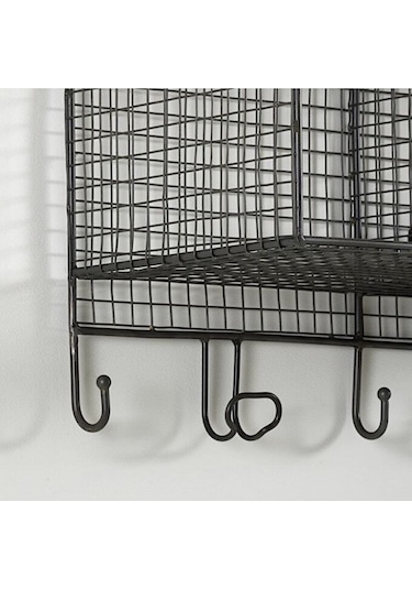 Wessdizayn 9 Kancalı Metal Duvar Askılığı 4 Gözlü Antre Duvar Rafı Wd-209 Siyah