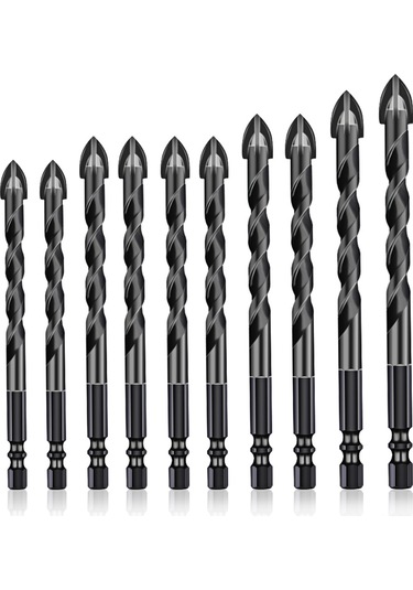 Suofeng Kalıcı Alyuminyum Allyüzeyli Siyah Matkap Ucu Seti 10 Adet : Cam, Tuğla, Çimento Duvar Ve Seramik İçin 4-12mm Çaplı Çok Amaçlı Delme Uçları