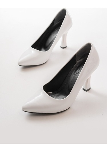 St-001 Beyaz Rugan Günlük 9 Cm Topuklu Bayan Stiletto Ayakkabı Renksiz