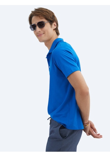 Kip Saks Düz Polo Yaka %100 Pamuk T-shirt Saks