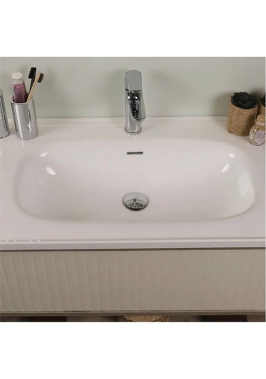Kobos Elegant 100 Cm Banyo Dolabı Seti Grey Oak + Vanilya