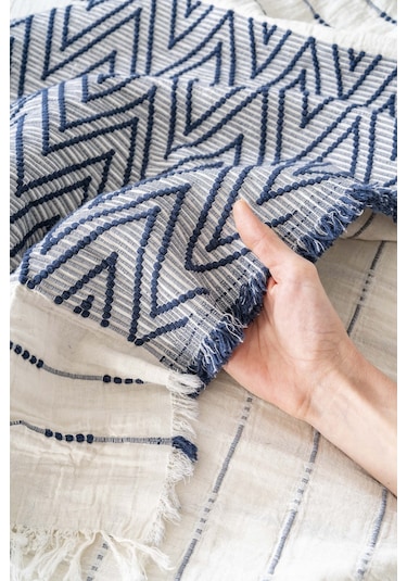 Milena Lacivert Çift Kişilik %100 Pamuklu Yatak Örtüsü Takımı 3 Parça Uyku & Çeyiz Seti