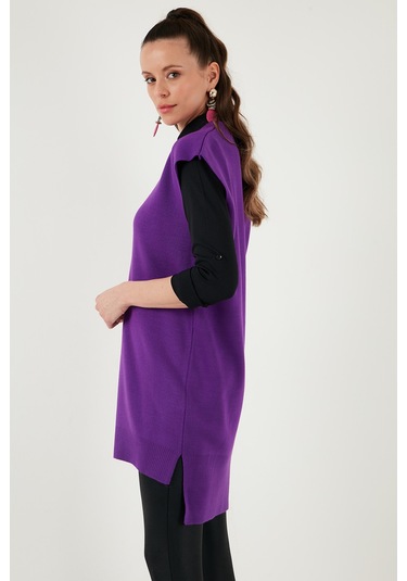 Lela V Yaka Arkası Uzun Triko Bayan Süveter 4616082Y Mor