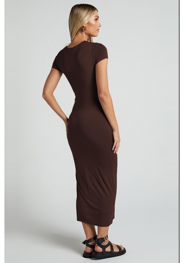 Madmext Kahverengi Basic Yarım Balıkçı Yırtmaçlı Uzun Elbise Mg1989-kahverengi Kahverengi