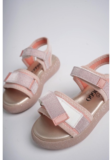 Muggo Cruz Garantili Günlük Ortopedik Hafif Taban Simli Ve Cırtlı Kız Çocuk Sandalet Pudra