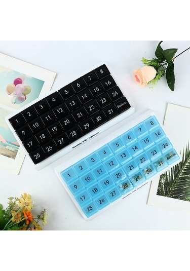 Anjiexun Aylık Hap Düzenleyici 31 Bölmeli, Hap Düzenleyici, Siyah Siyah