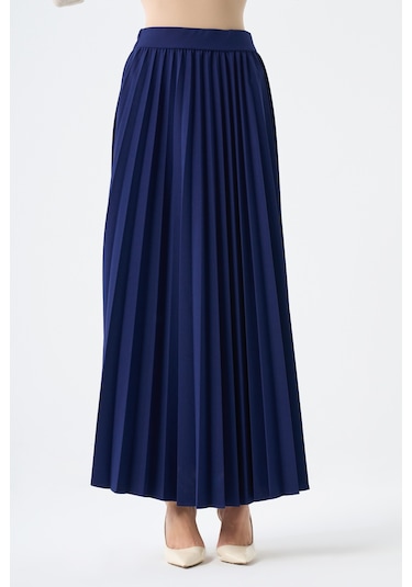 Basic Örme Pliseli Krep Lacivert Etek 001
