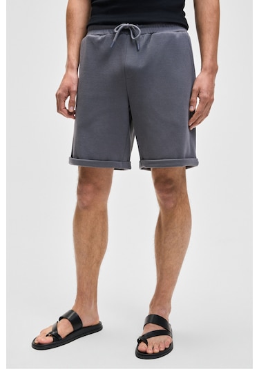 Grimelange YOURI Erkek Beli Lastikli Arka Tek Cepli Relaxed Fit Gri Şort