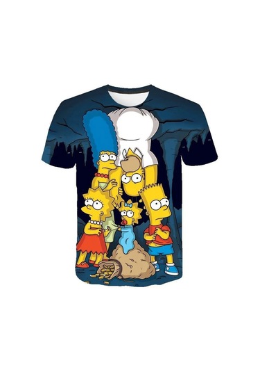 Disney Simpsons Karikatür Baskı Erkek T-shirt Yazlık Kısa Kollu Rahat Teekahverengi Kahverengi