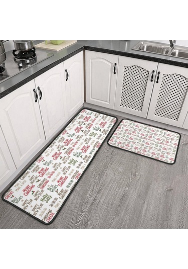 Noel Desenli 2'li Mutfak Matı, Anti-yorgunluk, Yastıklı Ve Kaymaz, Mutfak Ve Ofis İçin Noel Bayram Metni