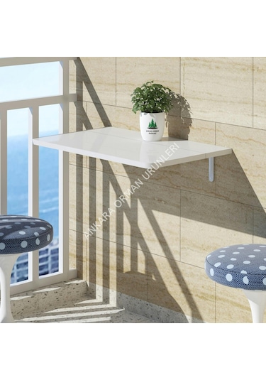 60X45 cm Oval Köşeli Açılır Kapanır Duvara Monte Raf Masa Beyaz