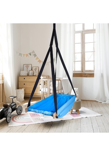 Bundera Flow Mavi Ahşap Yaylı Zıpzıp Hamak Beşik Hoppala