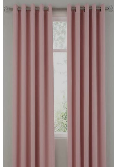 Pembe Rustik Perde Kuşgözü Halkalı Boru Halka Dekoring Perde 300 X 270