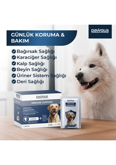 Pawgus Veteriner Serisi Köpekler Için Immune Bağışıklık Kuvvetlendirici Günlük Vitamin Desteği 30 x 2 G