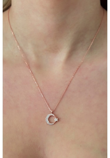 925 Ayar Rose Ayyıldız Kadın Gümüş Kolye (514535168)