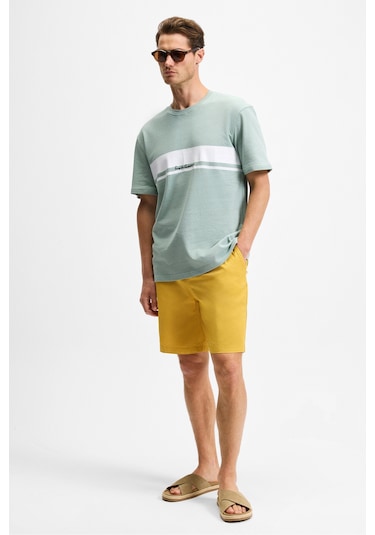 LAMINE Erkek Baskı Ve Nakış Detaylı %100 Organik Pamuk Bisiklet Yaka Kısa Kollu Regular Fit Yeşil T-