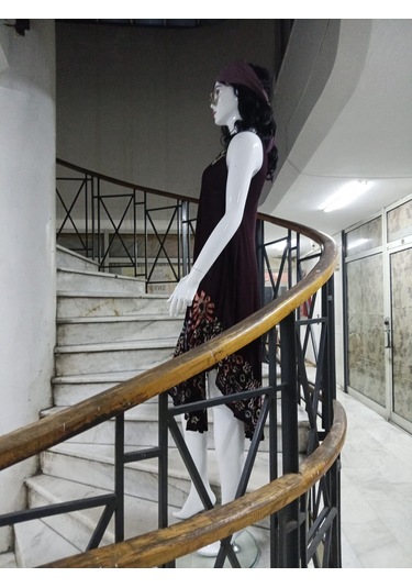 Sıfır Kol Yuvarlak Yaka Batik Desenli Elbise-9701 Yeşil