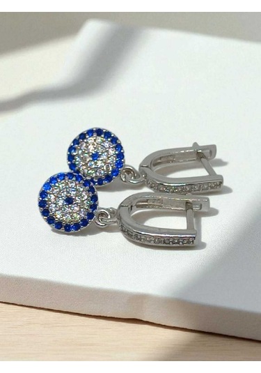 925 Ayar Gümüş Nazar Boncuğu Şekilli Taşlı Küpe Şık Ve Koruyucu Tasarım Gümüş