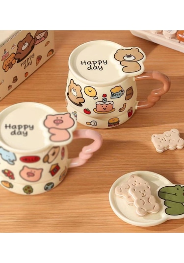 Happy Day Hayvan Temalı Seramik Kupa Pembe