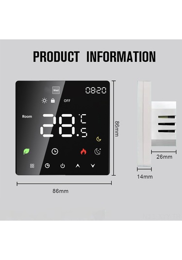Yaleker Siyah Akıllı Isıtıcı Termostatı, Ip20, 16a, Lcd Dokunmatik Ekran, Manuel/otomatik Mod, Haftalık Programlama, Çocuk Kilidi