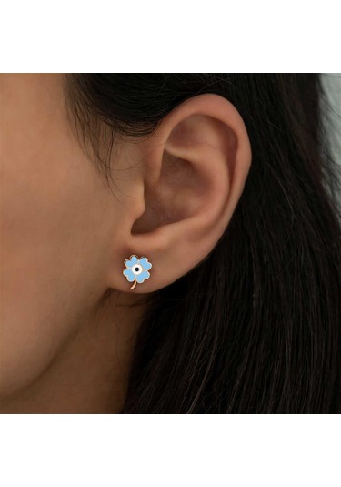 Caelo Gümüş Fosforlu Mavi Yonca Küpe