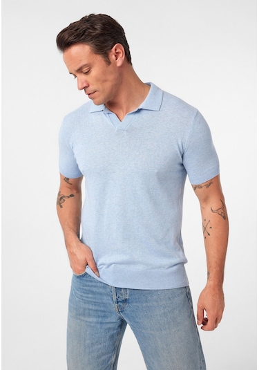 Gerhard Erkek Regular Fit Triko Polo Yaka T-shirt Açik Mavi