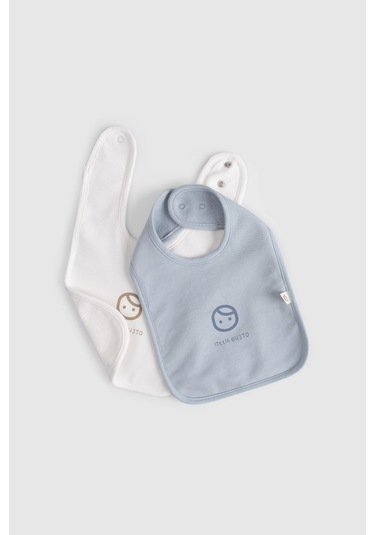 2'li Sıvı Geçirmez Mavi - Ekru Mama Önlüğü Mavi