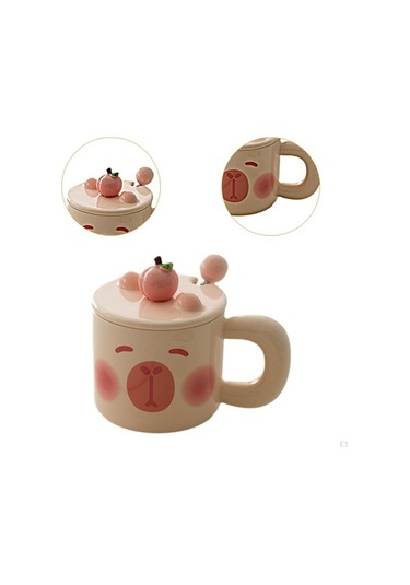 Novahub Bej Seramik Kapibara Kupa, 300-400ml, Ev & Otel İçin, Çay, Kahve, Süt Kupası, Pembe Pembe